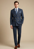 Men's Navy Birdseye Double-Breasted Suit With Gold-Tone Buttons-0