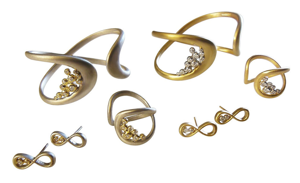 Infinity Cuff Bracelet: Overflowing Diamond Dots. 18K Gold