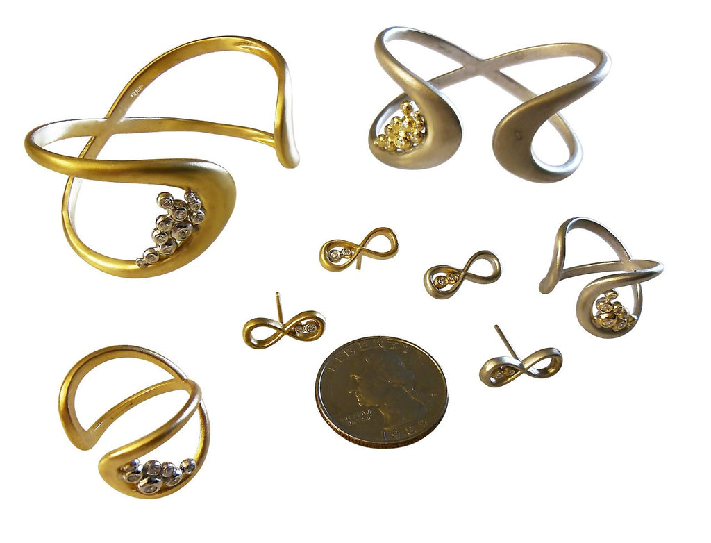 Infinity Cuff Bracelet: Overflowing Diamond Dots. 18K Gold
