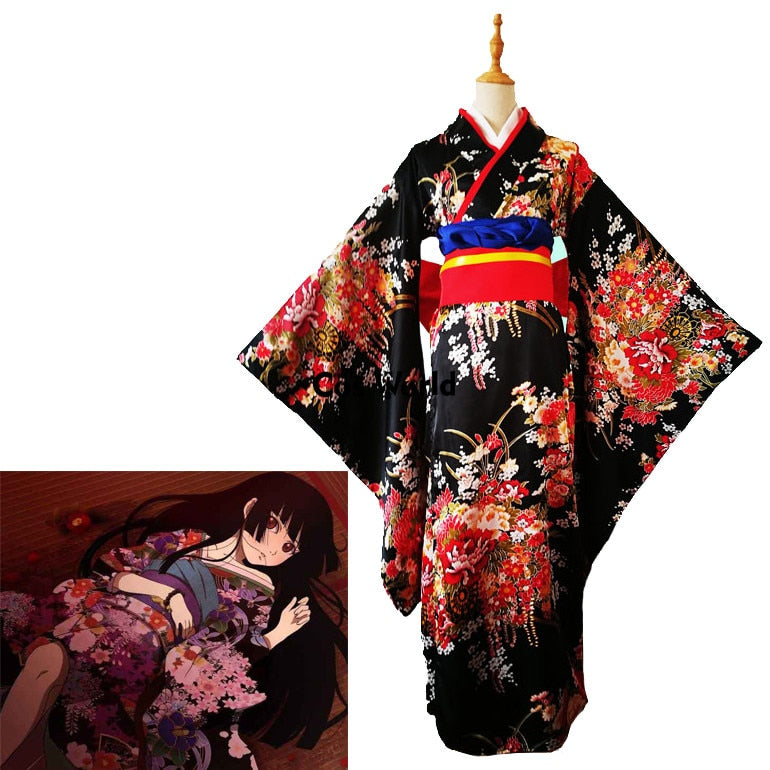 Jigoku Shoujo Enma Ai Maid Dress Kimono Yukata Uniform Outfit Anime Cosplay Costumes-0