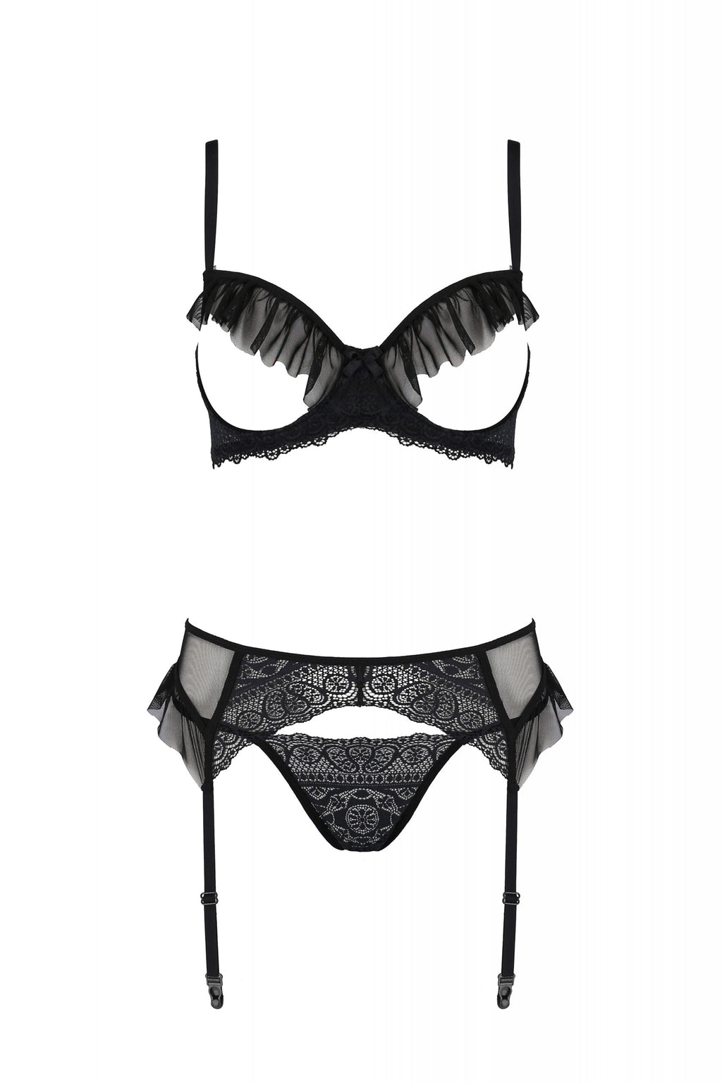 Sexy Open Cup Bra Garter Belt String Set Passion Kerria-2