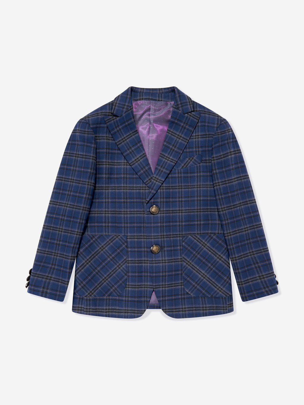 SUITLAB London Boys Checked 3 Piece Suit Set in Navy