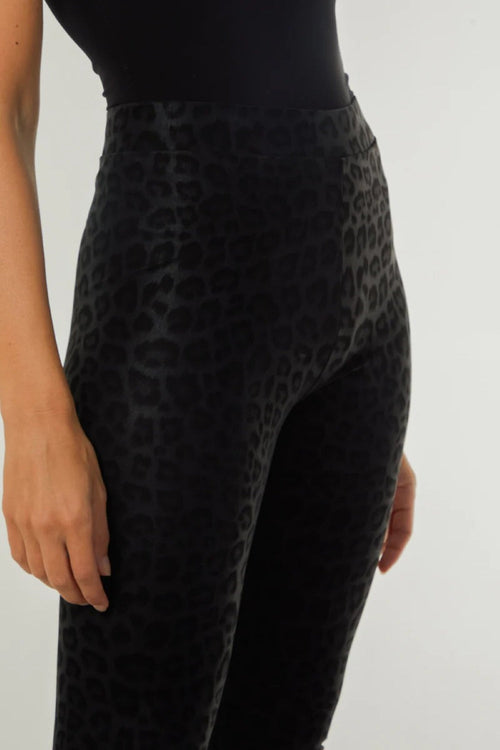 Black Leopard Print Leather Look Leggings-1
