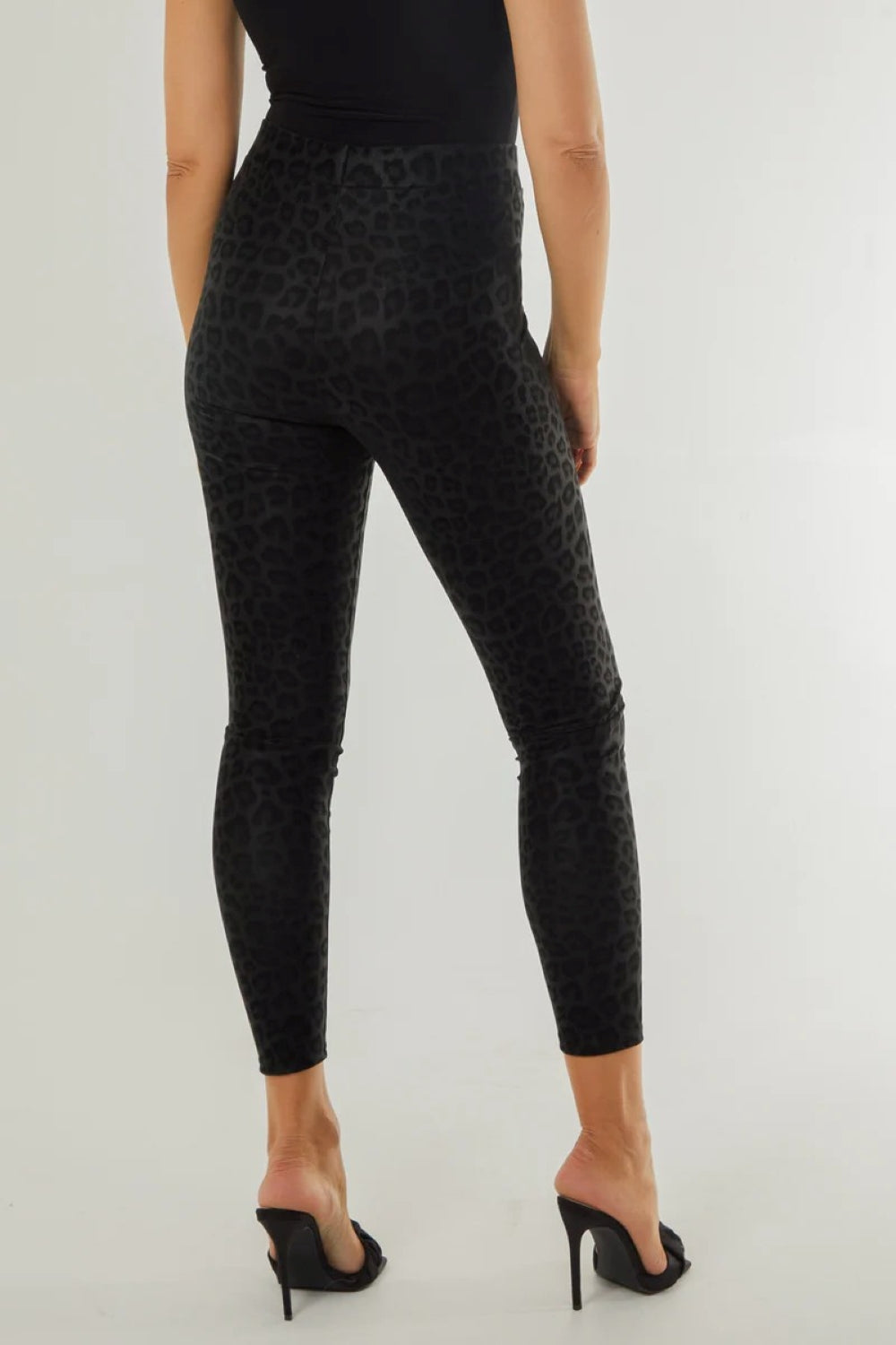 Black Leopard Print Leather Look Leggings-2