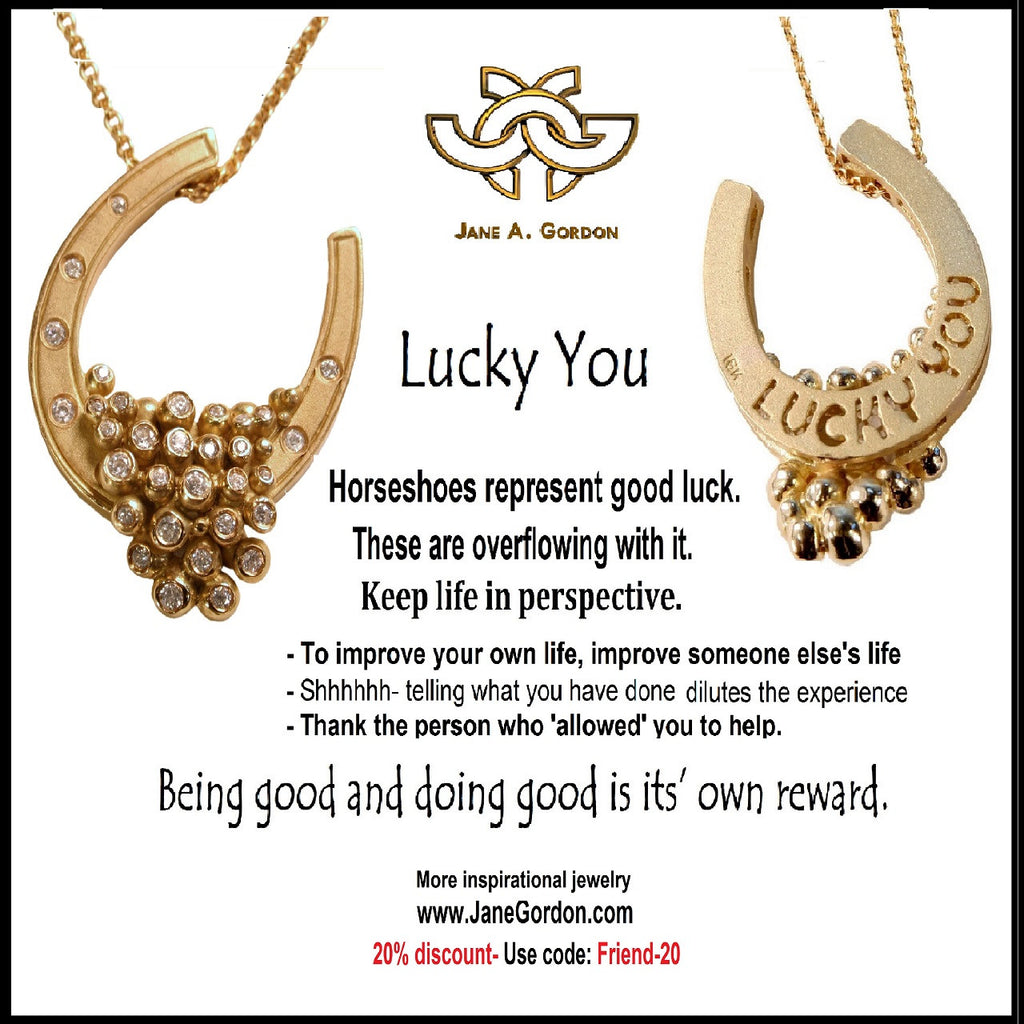 Equestrian "Lucky You" Horseshoe Ring- 14K Gold with Diamonds- Large Version
