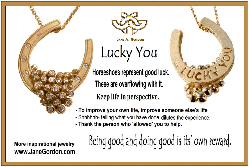 "Lucky You" Equestrian Horseshoe Necklace. 14K Gold. Half filled with Diamonds