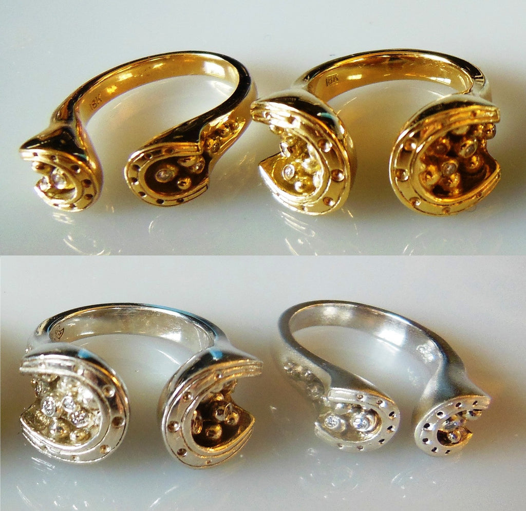Equestrian "Lucky You" Horseshoe Ring- 14K Gold with Diamonds- Large Version