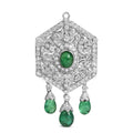 18K 2 3/4 Cttw Diamond and Emerald Dangle Art Deco Shield Brooch Pin Pendant (G-H Color, VS1-VS2 Clarity) CHAIN NOT INCLUDED