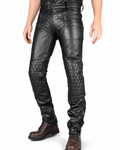 Men’s Padded Thru Zip Black Leather Pants