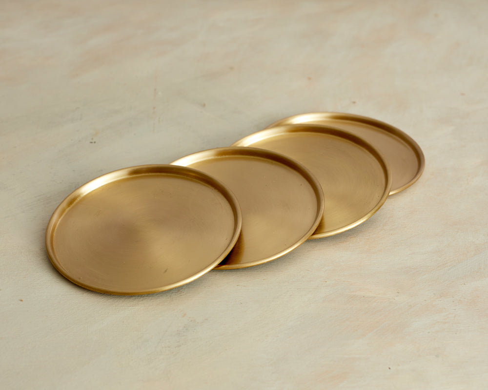 Indira Brass Coasters – Set of 4 Luxury Gold Round Drink Coasters