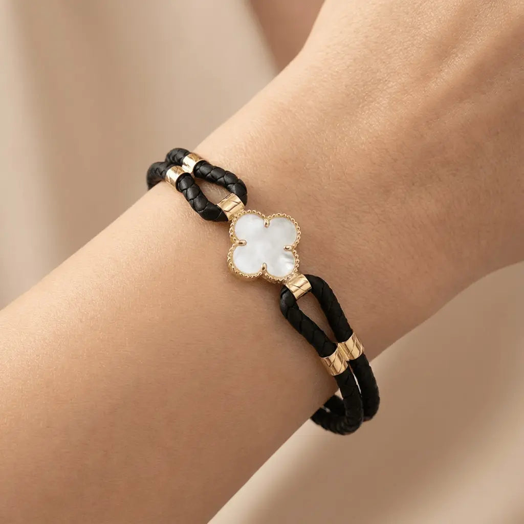 Mother of Pearl Clover Braided Gold Bracelet