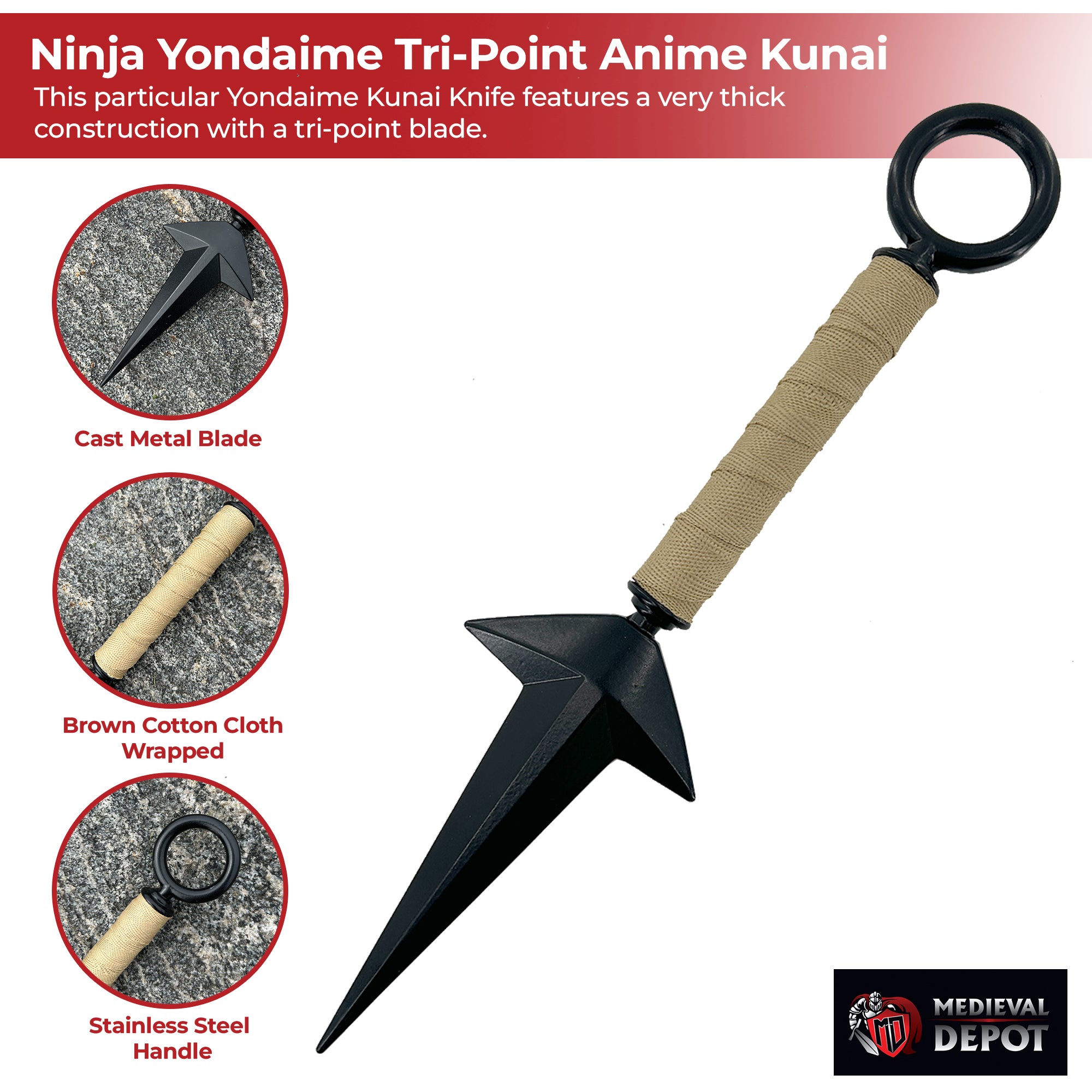 Ninja Yondaime Tri-Point Anime Kunai Knife-2