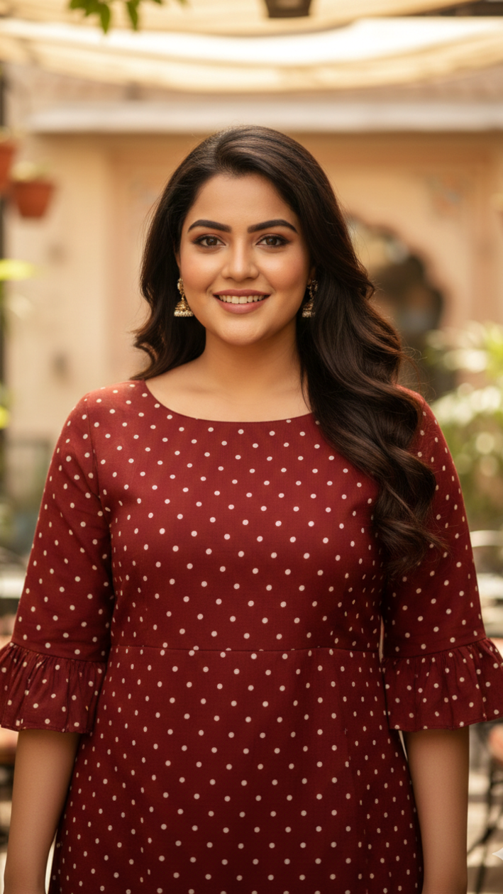 Maroon Polka Tiered Maxi Dress-1