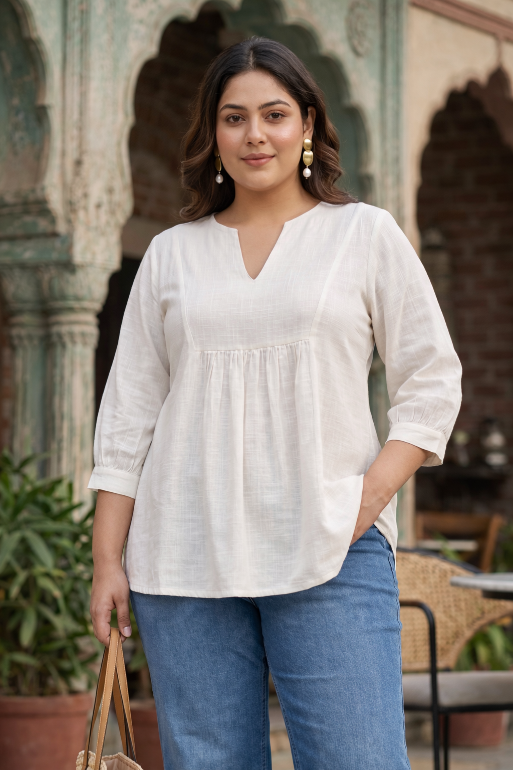 Elegant White Cotton Slub Peplum Top-1