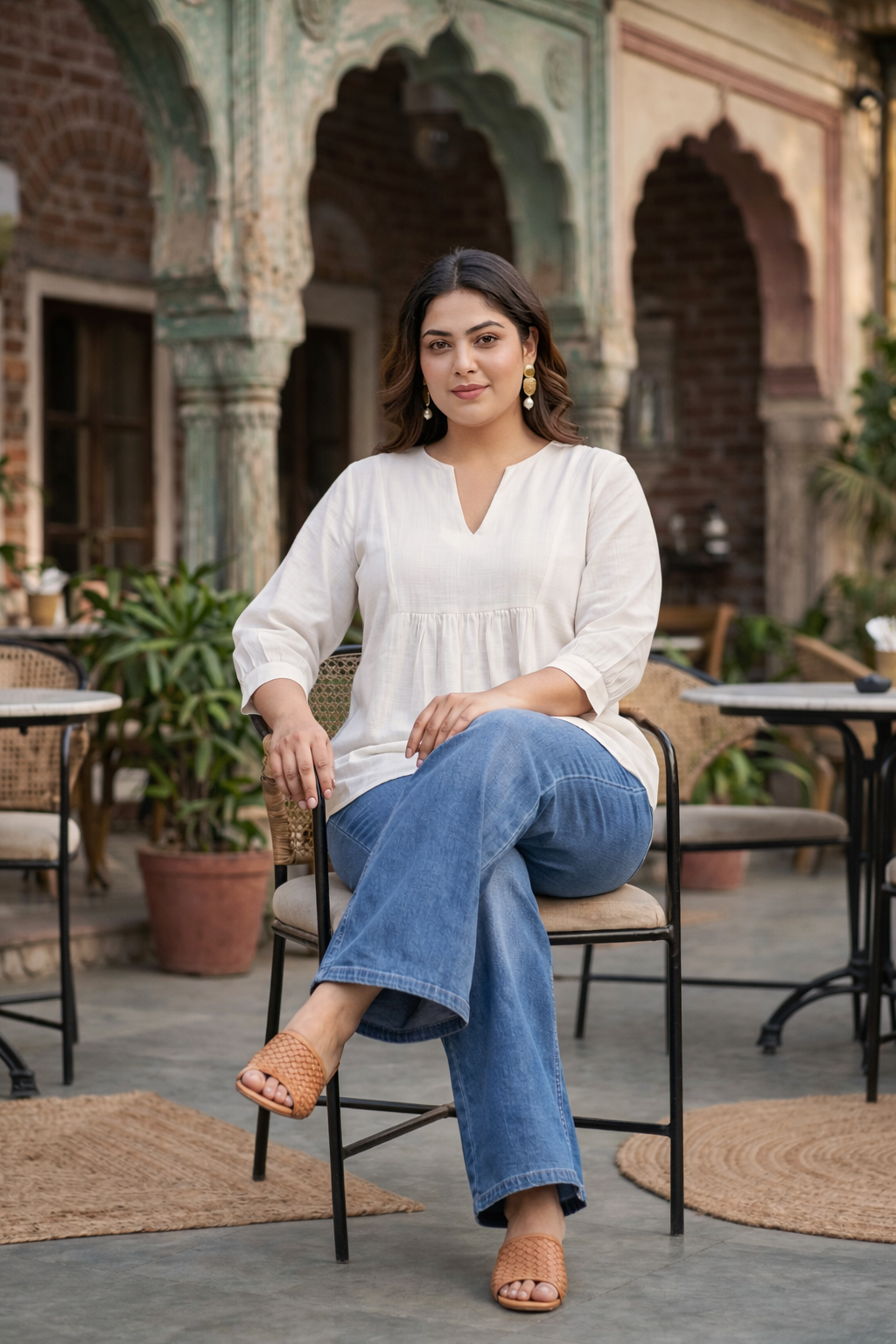 Elegant White Cotton Slub Peplum Top-2