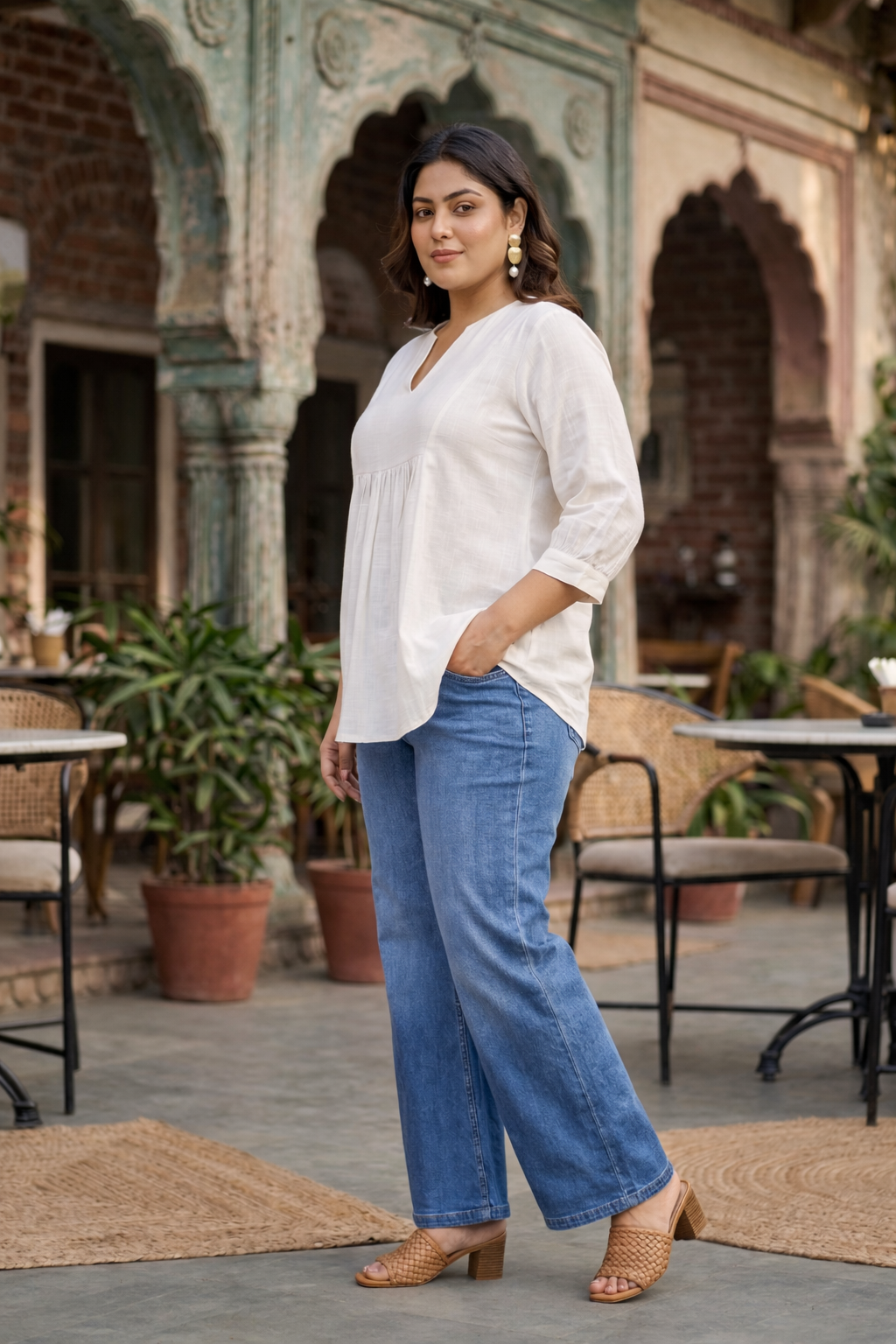Elegant White Cotton Slub Peplum Top-3