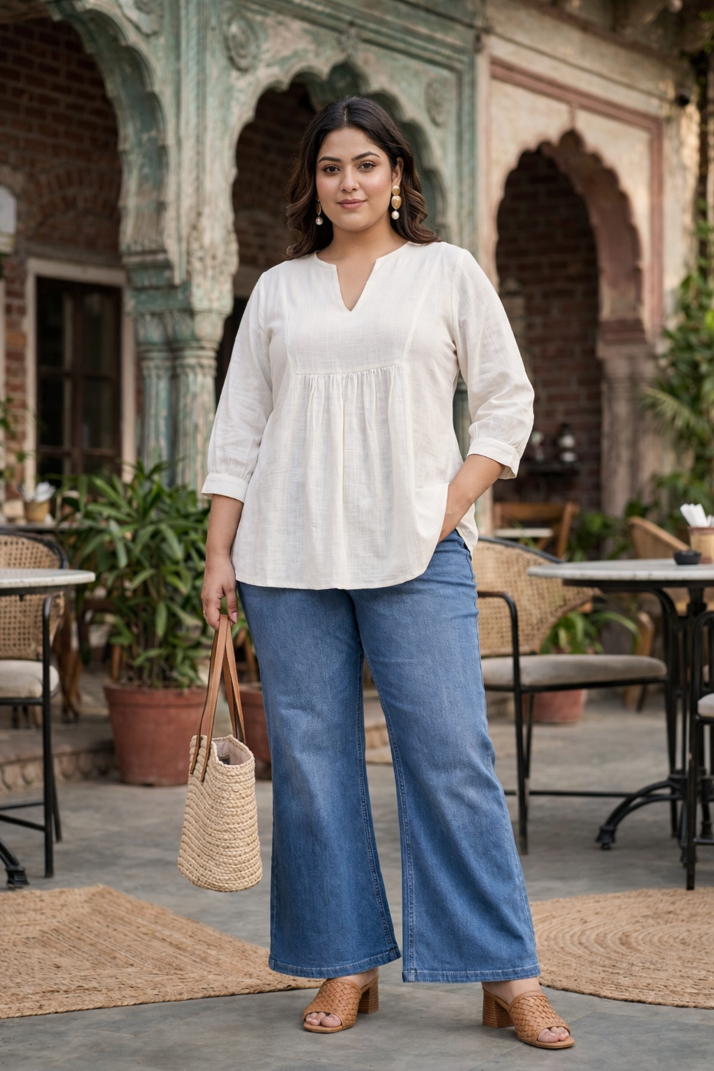 Elegant White Cotton Slub Peplum Top-0
