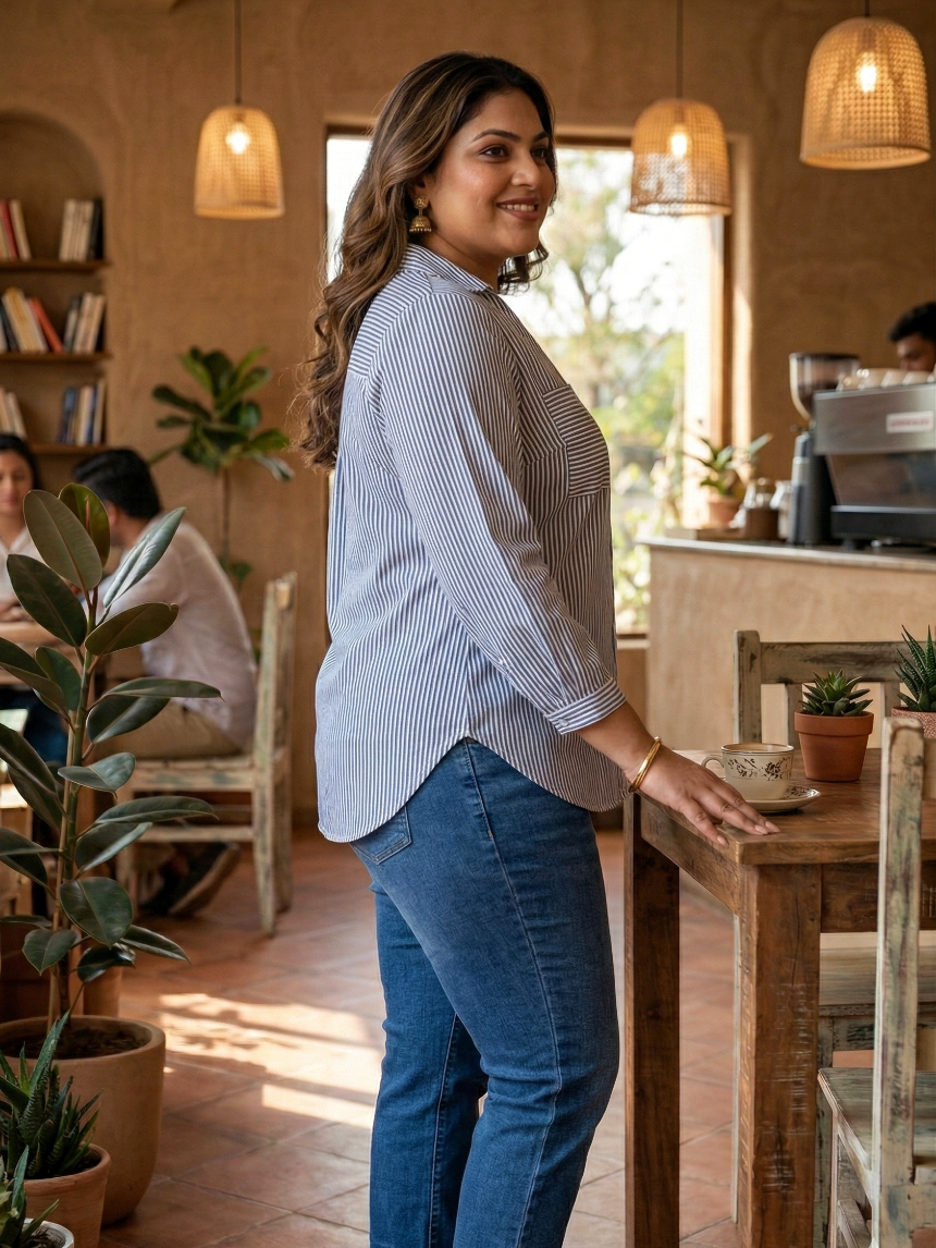 Electric Blue Striped Shirt for a Bold Office Look-2