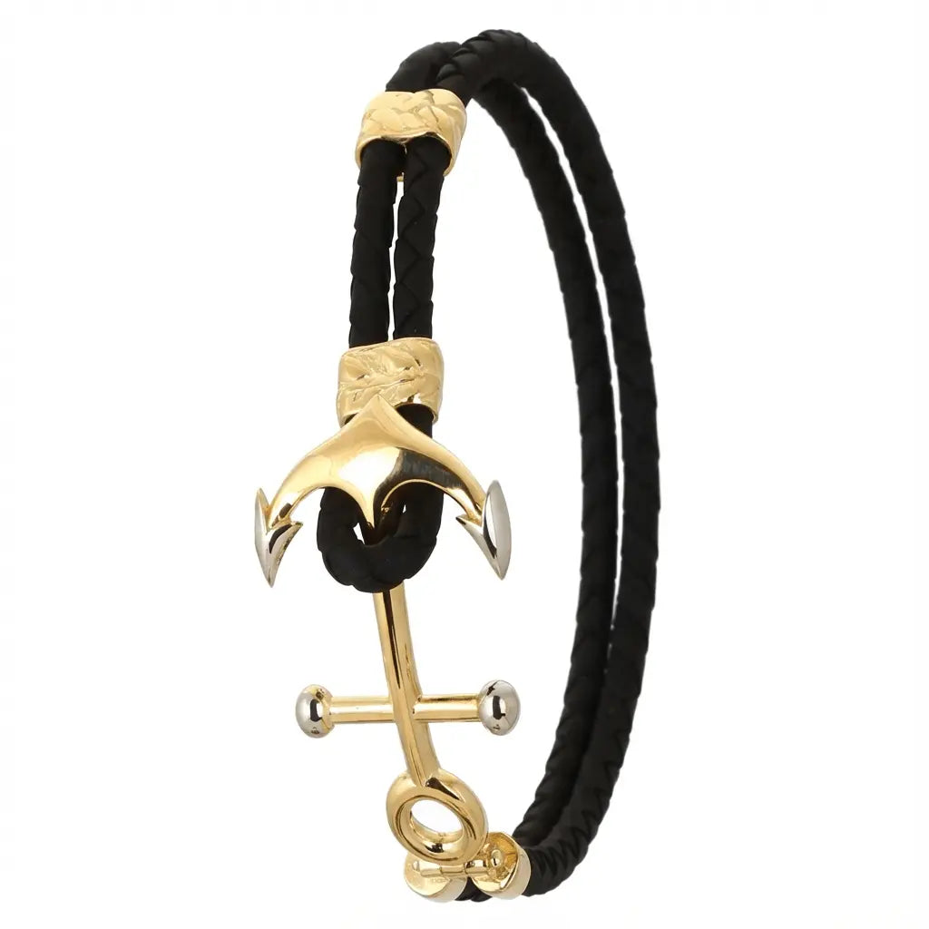 Majestic Nautical Anchor 14K Gold Bracelet with Double Braided Band