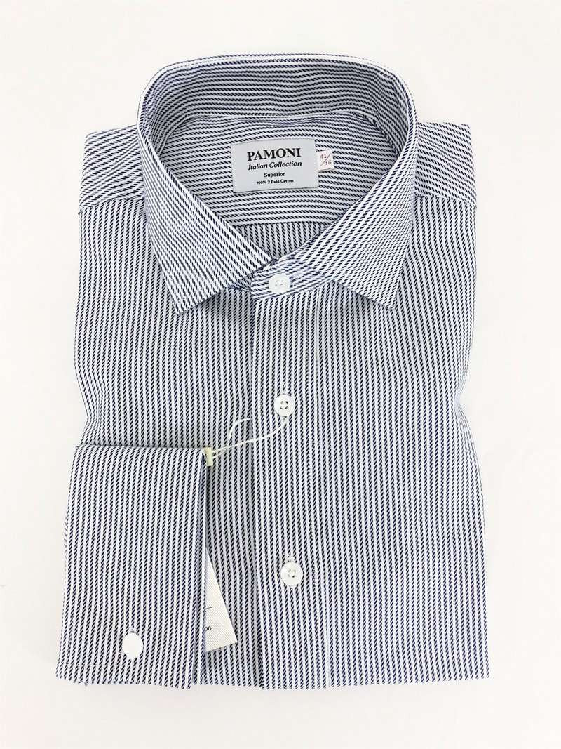 Navy Rope Stripe Slim Fit Shirt-0
