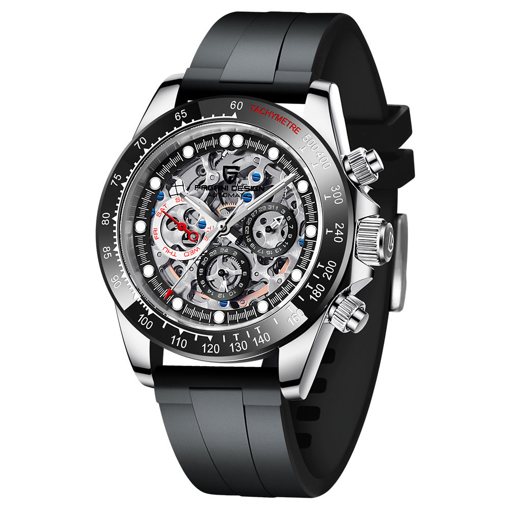 Paganidesign Men's Multifunction Automatic Mechanical Watch with Open Movement and Stainless Steel Case 1653