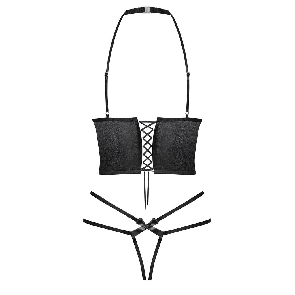Sexy Open Cup Corset & String Obsessive Delishya Black-3