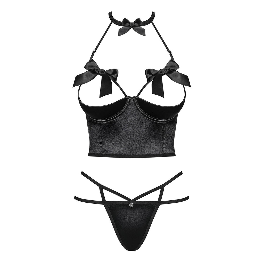 Sexy Open Cup Corset & String Obsessive Delishya Black-2