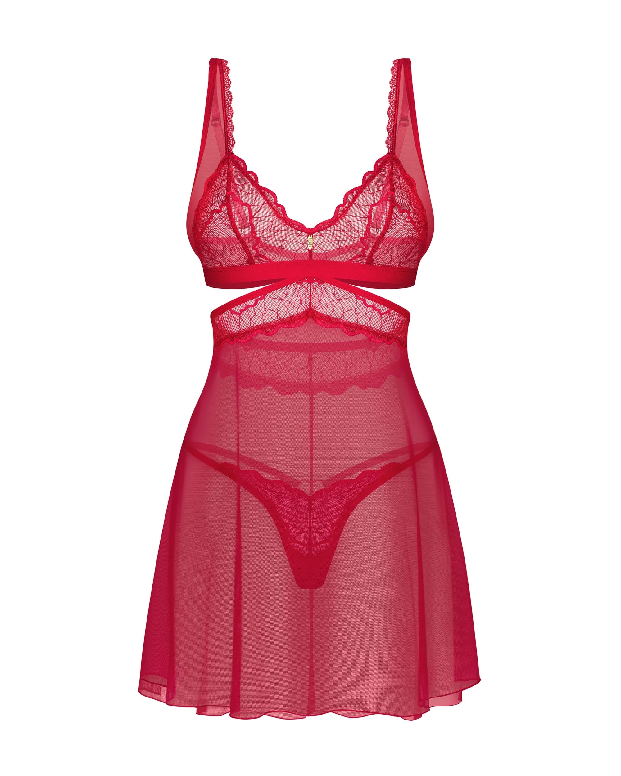 Cupide Desir Red Lace Babydoll & Thong Lingerie Set-4