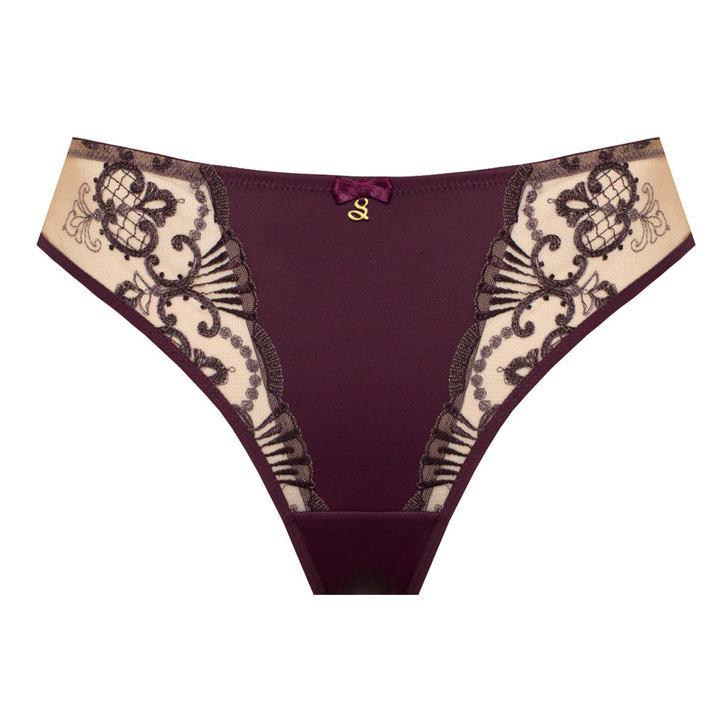 Sheer Mesh Tulle Embroidered Tanga Panty Perla Aubergine-3