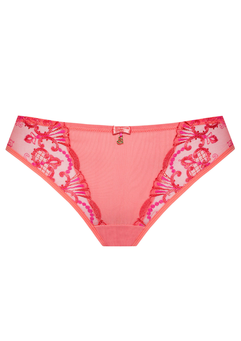 Sheer Mesh Tulle Embroidered Tanga Panty Perla Coral-4
