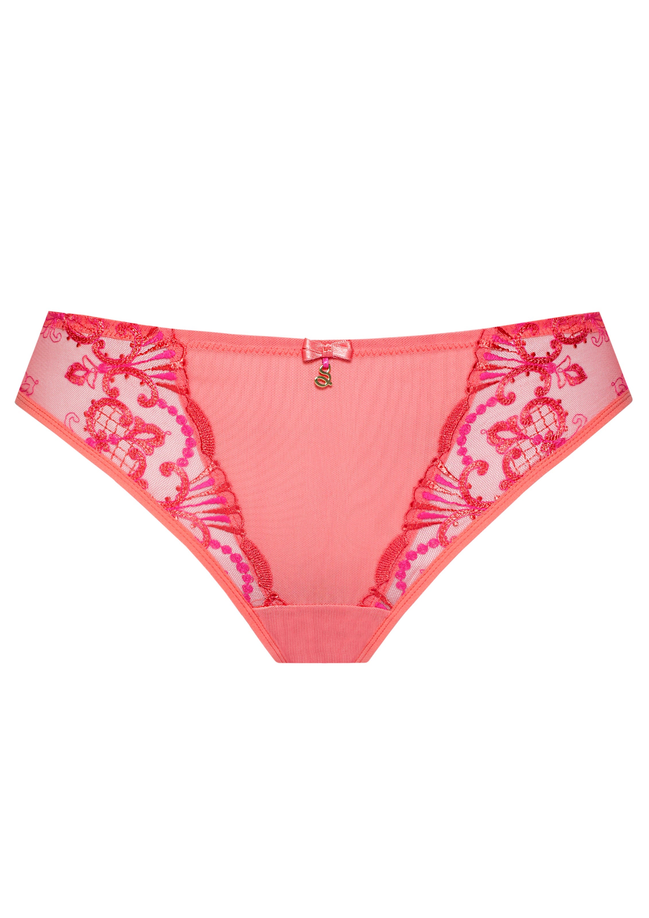 Sheer Mesh Tulle Embroidered Tanga Panty Perla Coral-4