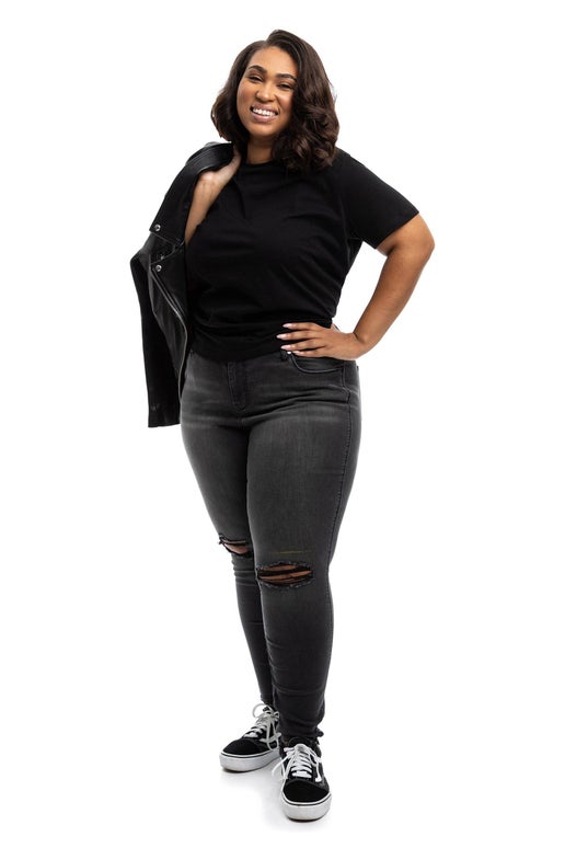 PLUS SIZE 30'' High Rise Skinny Jeans with Destruction