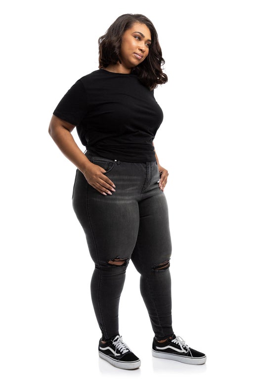 PLUS SIZE 30'' High Rise Skinny Jeans with Destruction