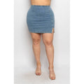 PLUS SIZE SIDE SLIT BACK ZIP DENIM MINI SKIRT