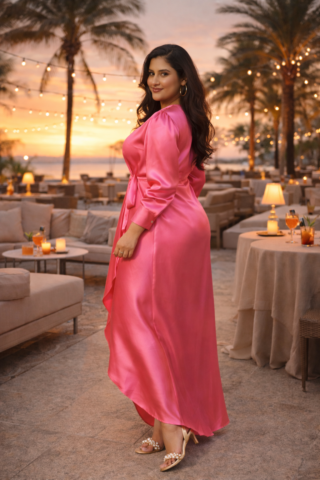 PINK SATIN WRAP GOWN-2