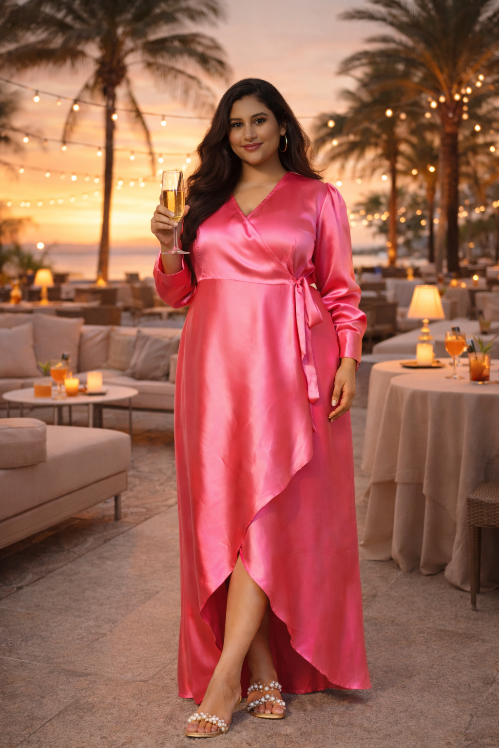 PINK SATIN WRAP GOWN-0