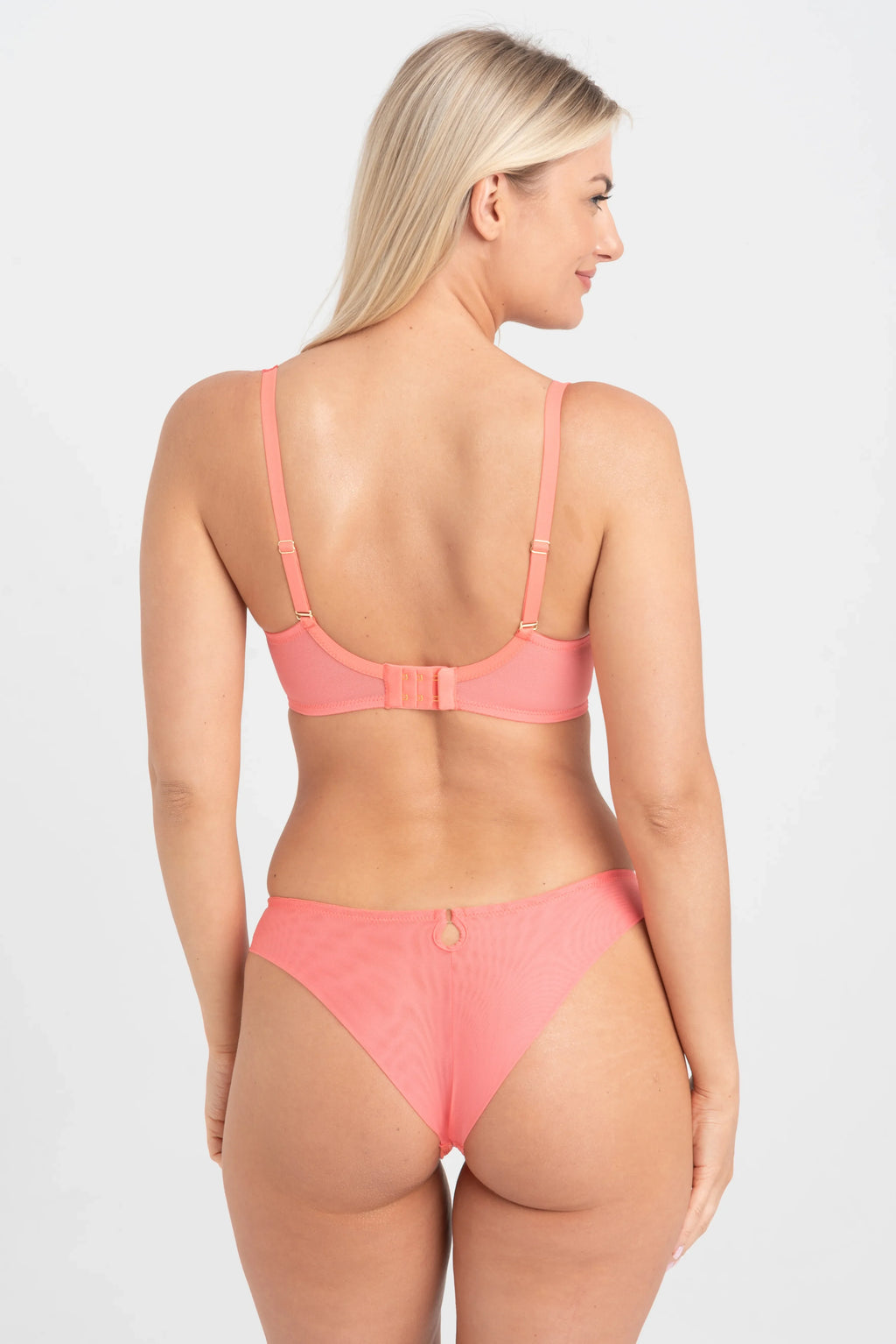 Sheer Mesh Embroidered Balconette Bra Perla Coral-3