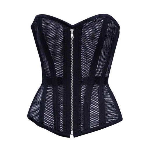 Plus Size Sexy Ladies Mesh Strapless Front Zip Corset with Wire Boning