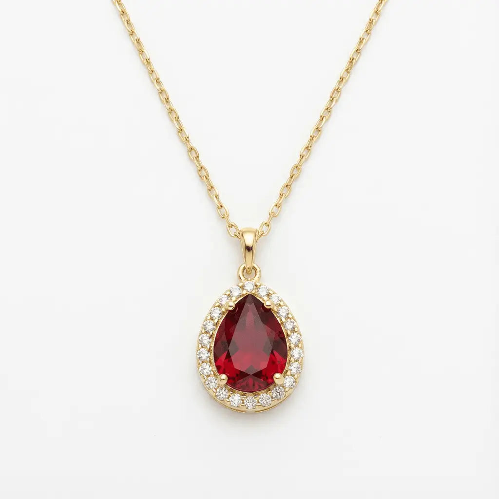 Ruby Glow Teardrop Gold Necklace