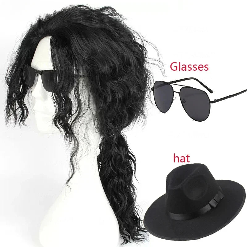 Medium Long Curly Black Cosplay Wig