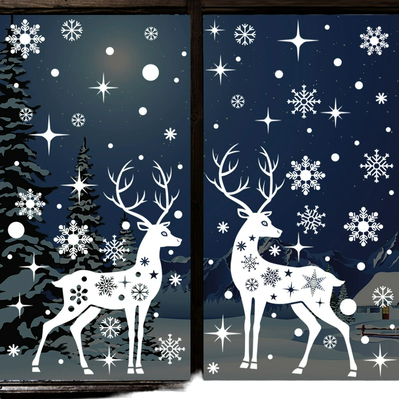 Merry Christmas Window Stickers - Elk Xmas Decorations