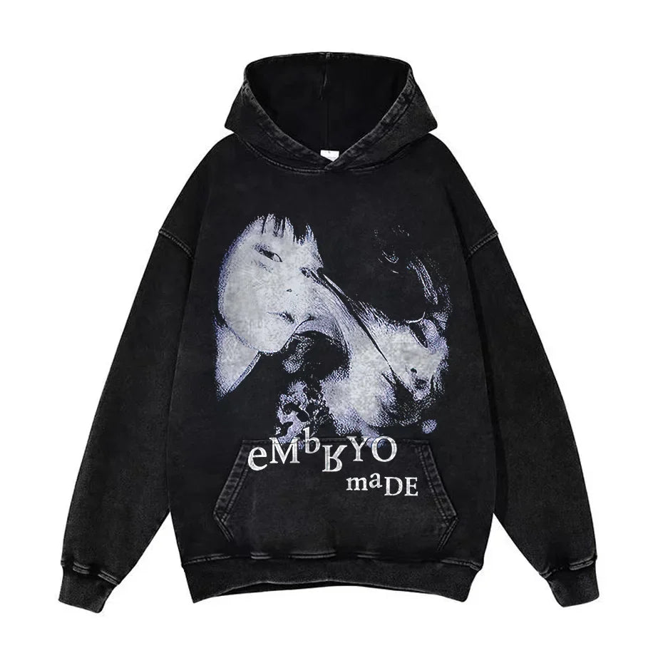 Anime Pain Graphic Hoodie Men's Retro Washed Harajuku Streetwear-26
