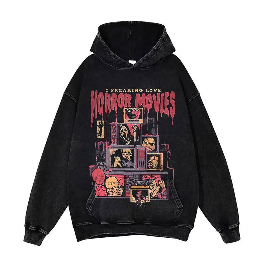 Anime Pain Graphic Hoodie Men's Retro Washed Harajuku Streetwear-0