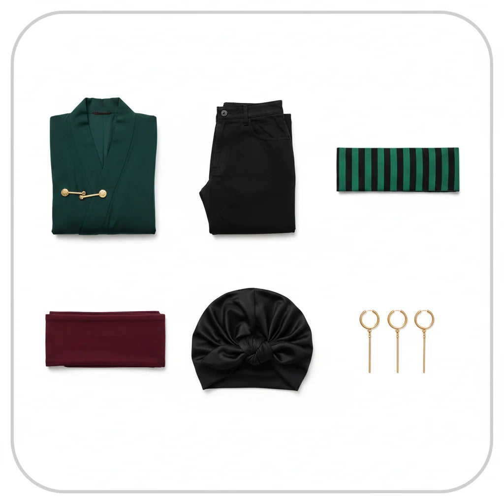 Roronoa Zoro Cosplay Costume with Trench Coat and Pants