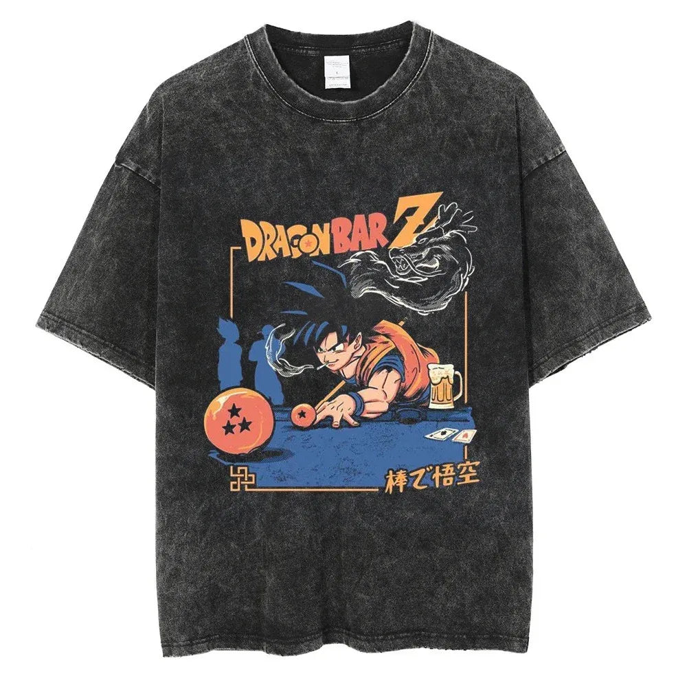 Anime Dragon Ball Goku Vintage Washed Oversized T-Shirt Cotton Streetwear Tee-4