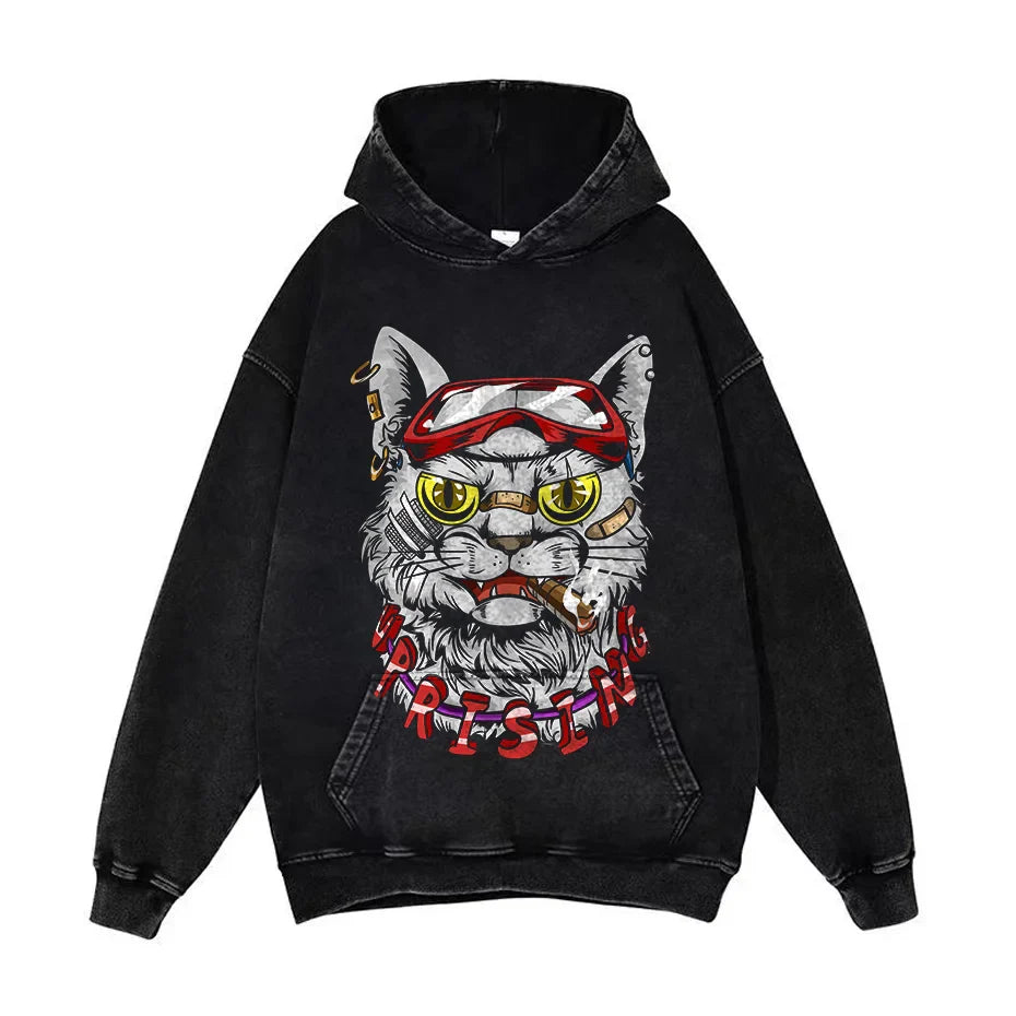 Anime Pain Graphic Hoodie Men's Retro Washed Harajuku Streetwear-13