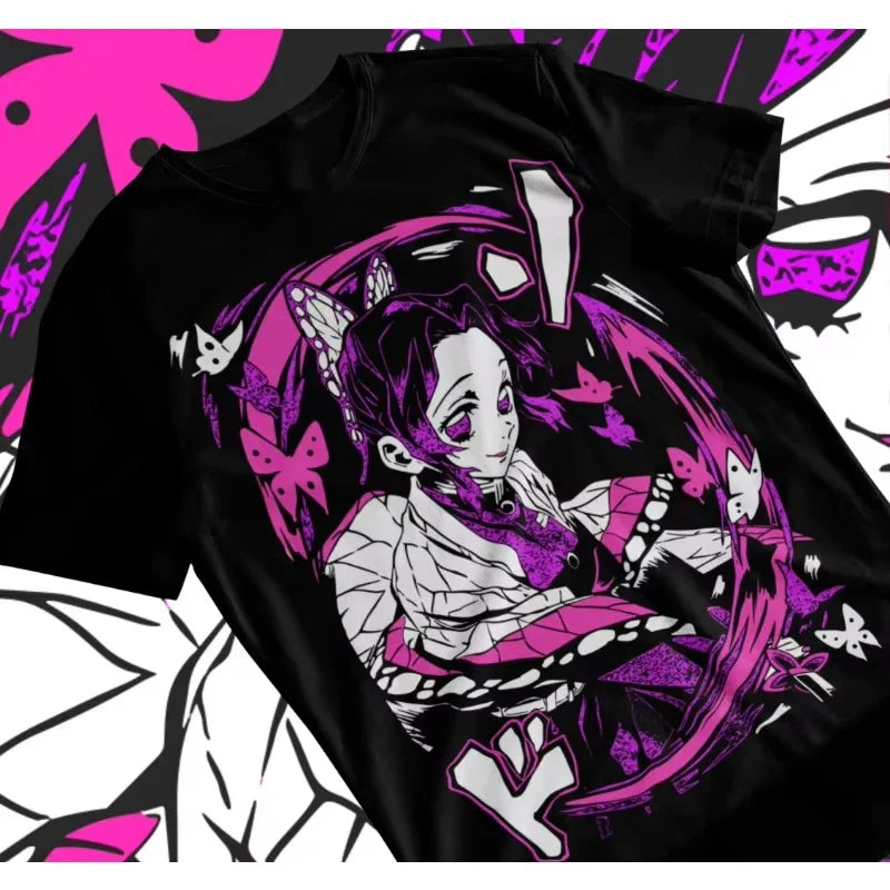 Shinobu Kocho Graphic T-Shirt Demon Slayer Anime Short Sleeve Summer Tee-1