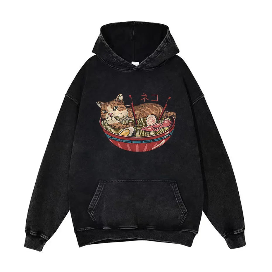 Anime Pain Graphic Hoodie Men's Retro Washed Harajuku Streetwear-23
