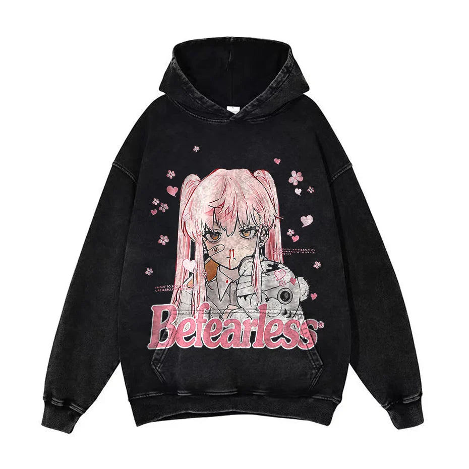 Anime Pain Graphic Hoodie Men's Retro Washed Harajuku Streetwear-3