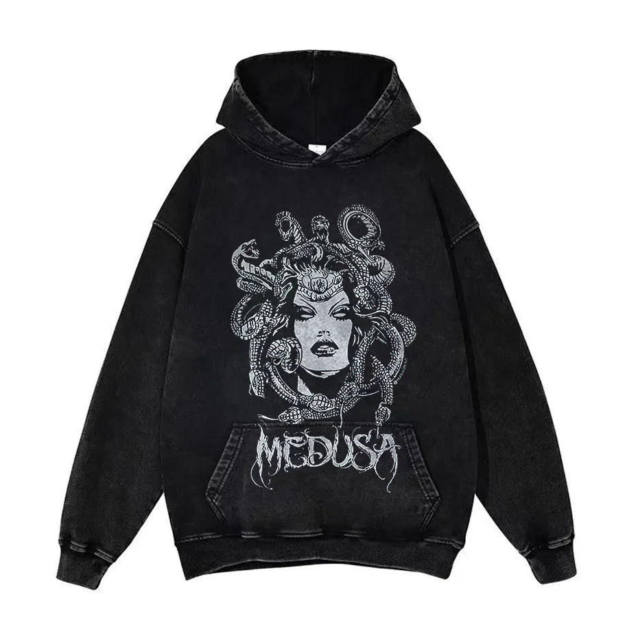 Anime Pain Graphic Hoodie Men's Retro Washed Harajuku Streetwear-2